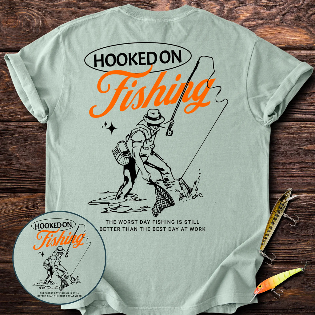 Hooked On Fishing Back Print T-Shirt