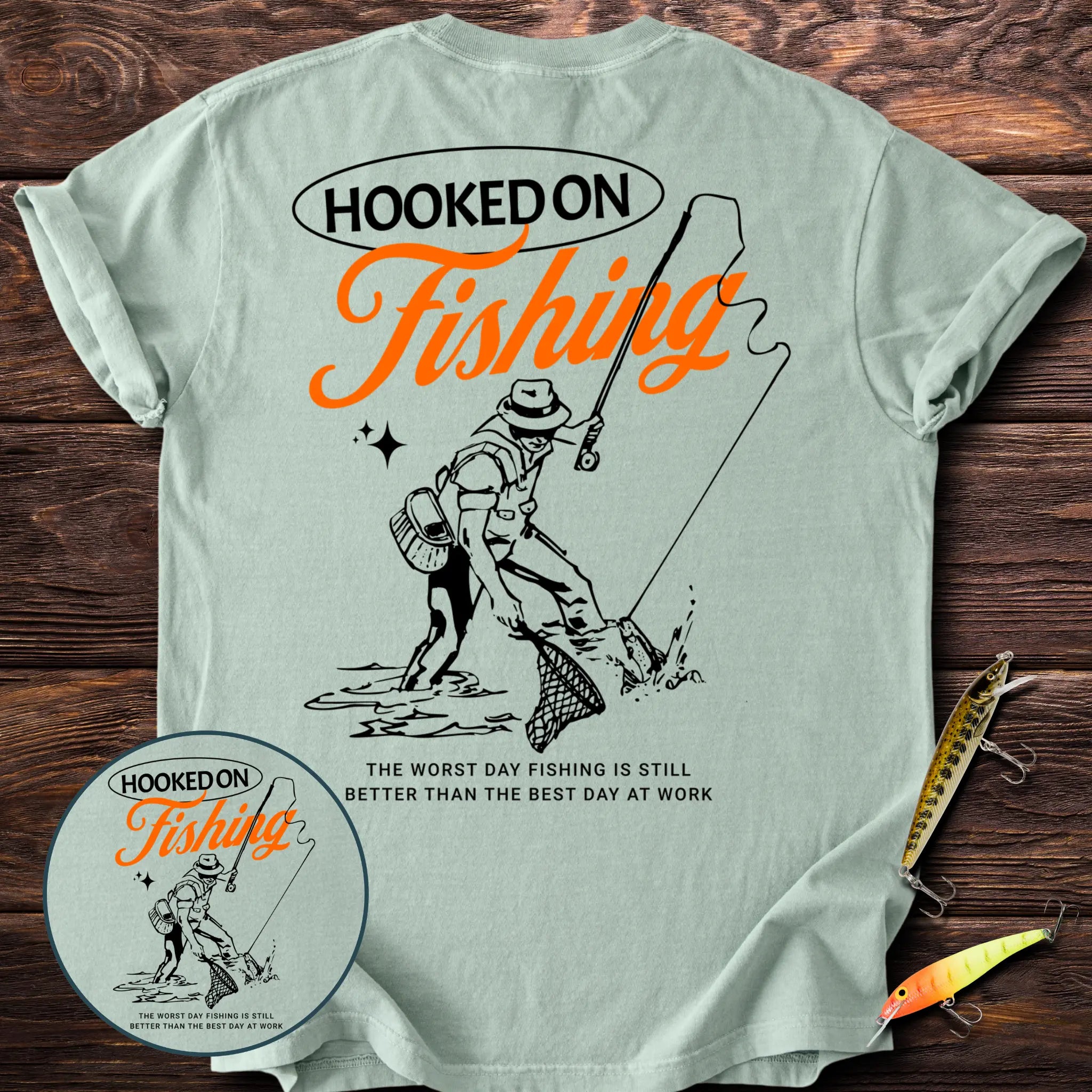 Hooked On Fishing Back Print T-Shirt