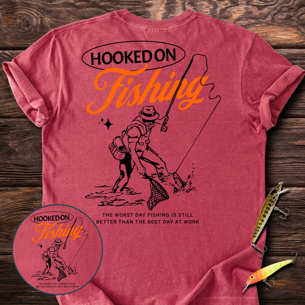 Hooked On Fishing Back Print T-Shirt
