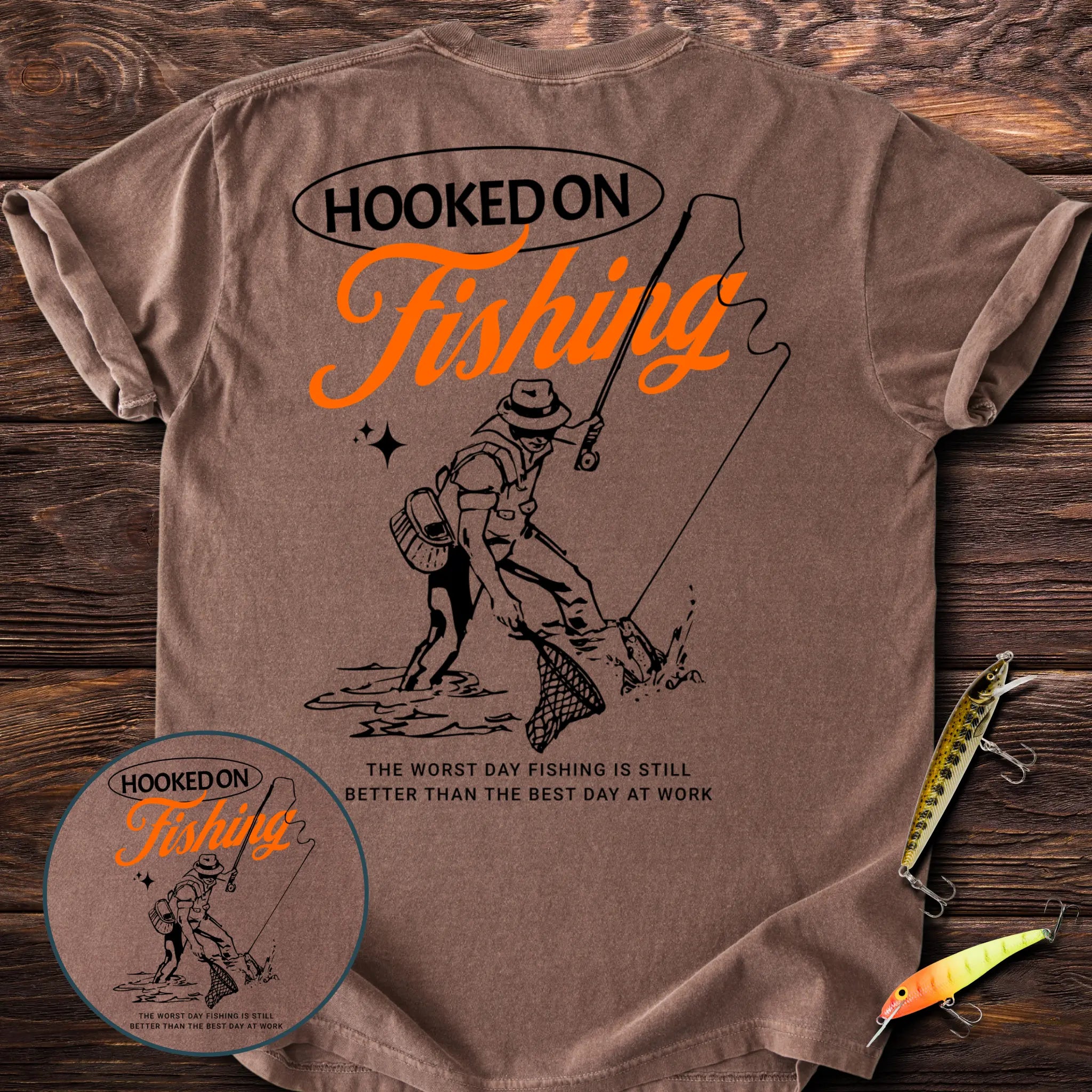 Hooked On Fishing Back Print T-Shirt