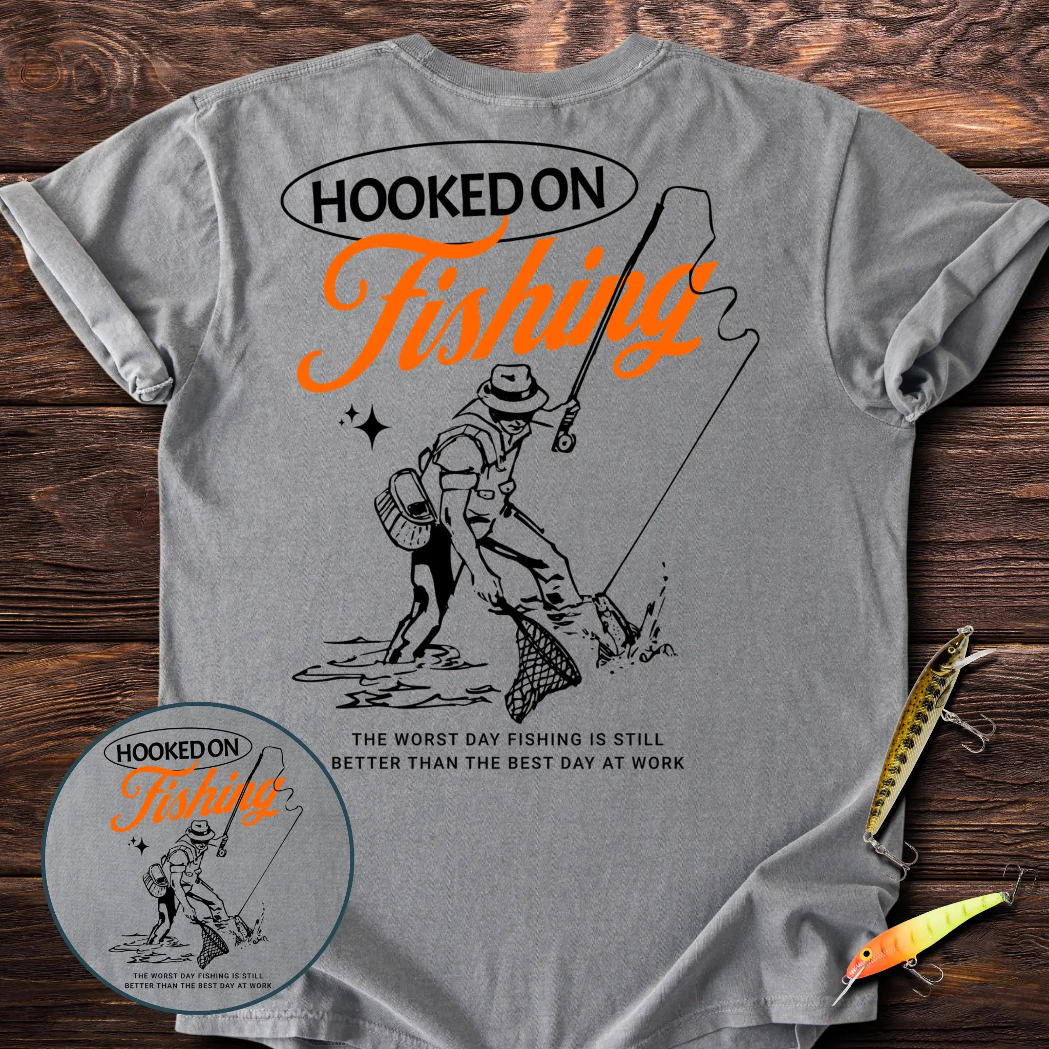 Hooked On Fishing Back Print T-Shirt