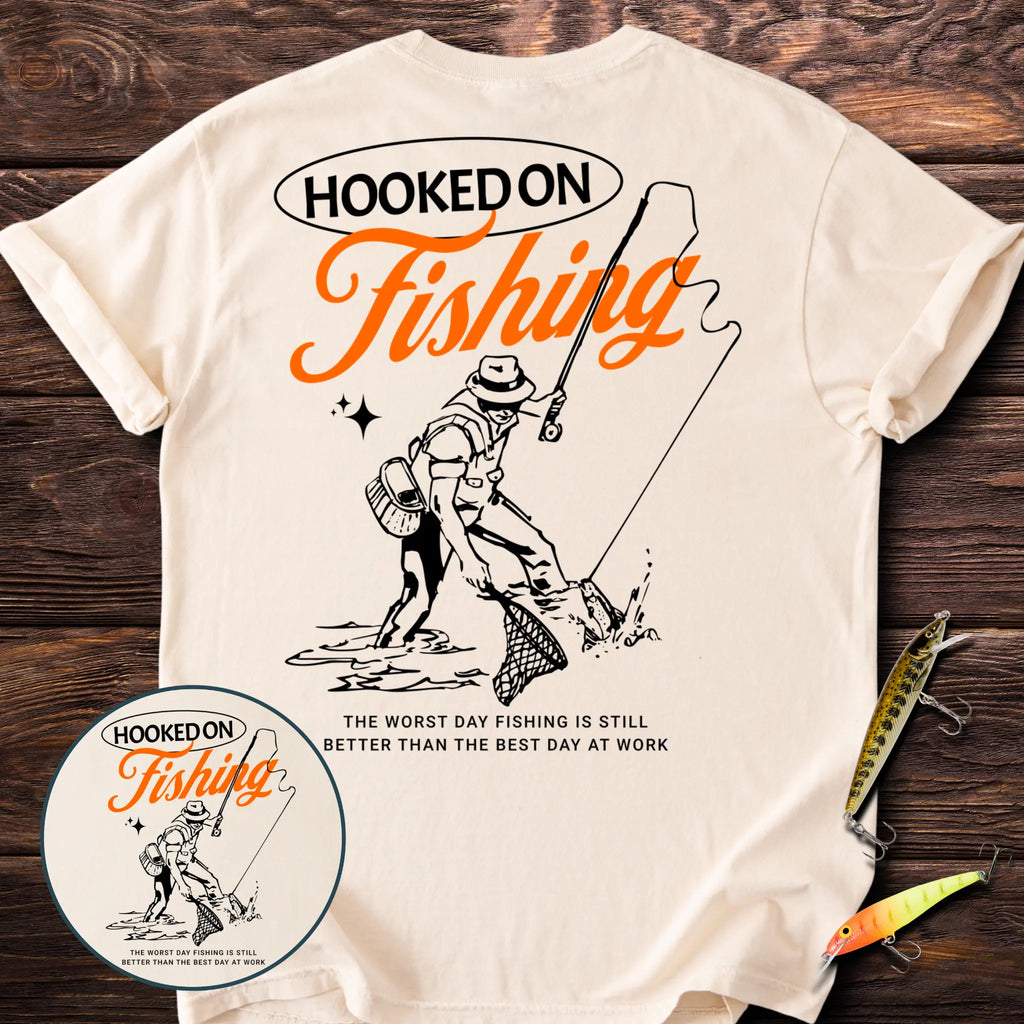 Hooked On Fishing Back Print T-Shirt