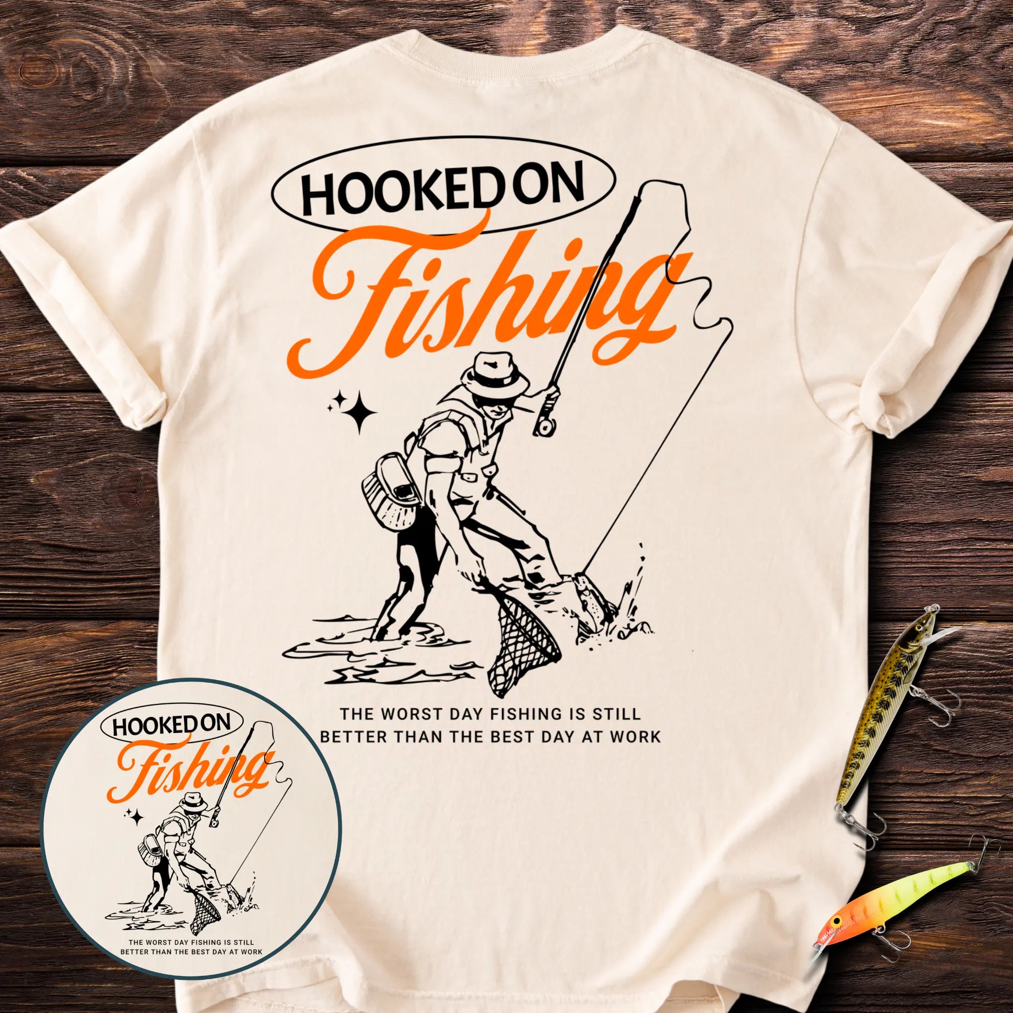 Hooked On Fishing Back Print T-Shirt